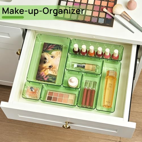 25 Pack Plastic Drawer Organizers with Non (Clear Green)