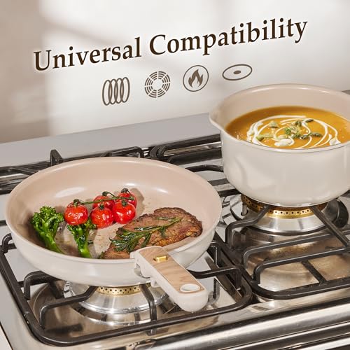 Ceramic Pots and Pans Set (Beech Wood White / 19 Piece)