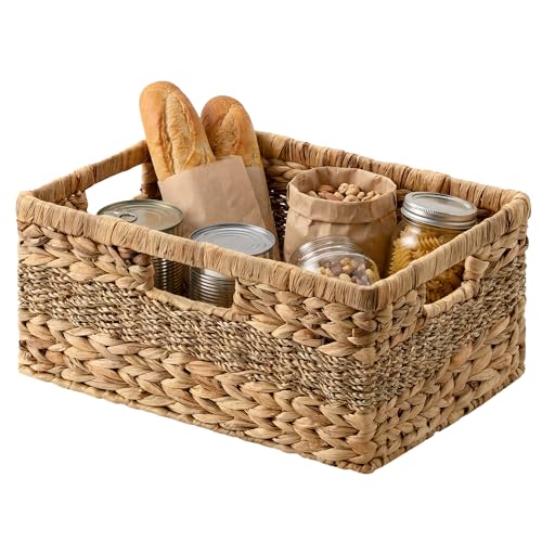 Large Wicker Baskets for Organizing (Natural (Water Hyacinth with Seagrass) / 15"L x 11"W x 6¾"H)