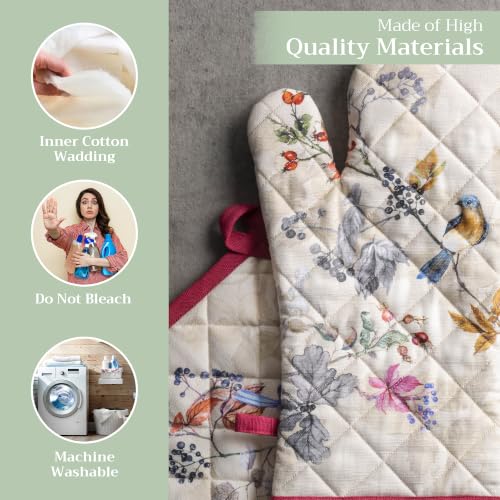 100% Cotton Oven Mitt & Pot Holder Set (043 - Equinoxe - Beige / 7.5" x 13" & 8" x 8" (Oven Mitt & Pot Holder))