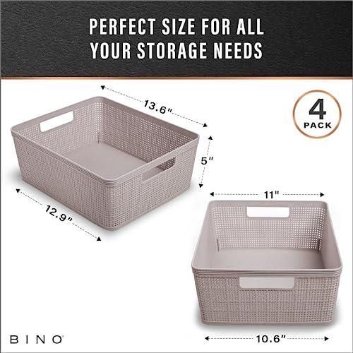 Woven Plastic Basket (Natural Grey / 4PK- M)