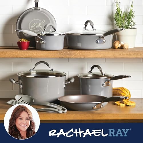 Cucina Nonstick Cookware (Sea Salt Gray / 12 Piece Porcelain Enamel)
