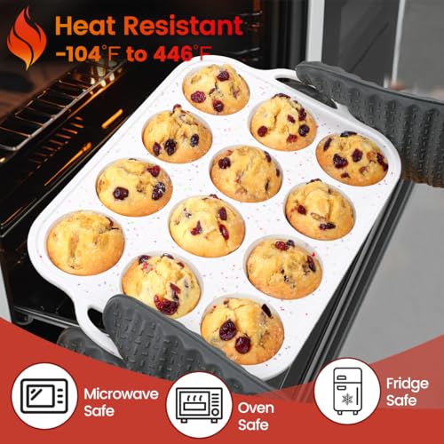 12 Cups & 24 Cups Silicone Muffin Pan with Metal Frame (White Confetti / Regular & Mini)