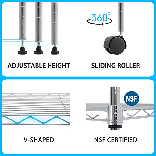 5 Tier Wire Shelf with Wheels (Chrome / 30×14×60)