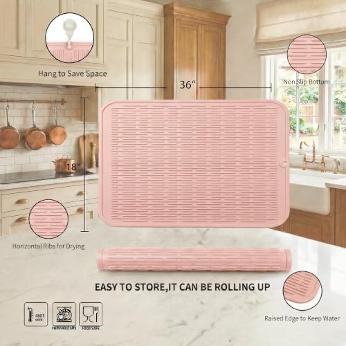 Silicone Dish Drying Mat for Multiple Usage (Pink / 36"L x 18"W)