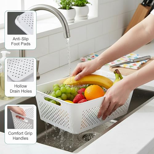 5 Pack Large Fruit Storage Containers for Fridge with Removable Colander (5 Pack - Fruit Containers)