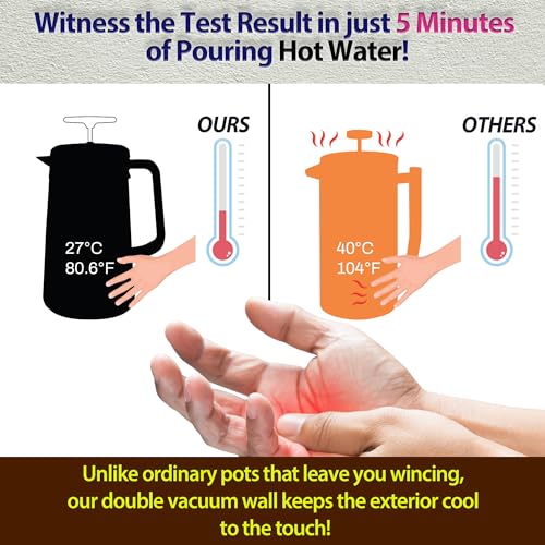34oz Double Vacuum Insulation Large Silicone French Press Coffee Maker (Light Gold)