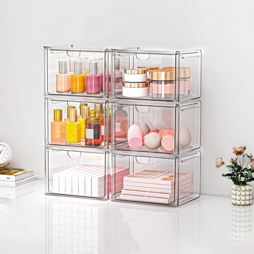 6 Pack Stackable Acrylic Storage Drawers (6 Small)
