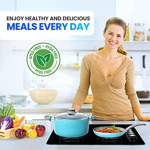 Mueller Pots and Pans Set Healthy Stone 16 (16 Piece / Turquoise)