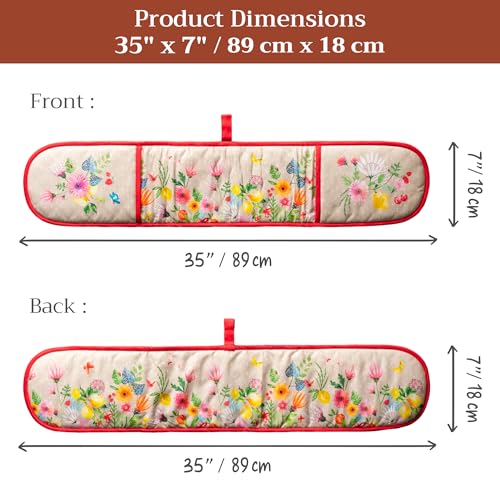 Double Oven Mitts 100% Cotton Double Oven Glove (105 - Jardin D'ete - Fog / 7" x 35" (Double Oven Mitt))