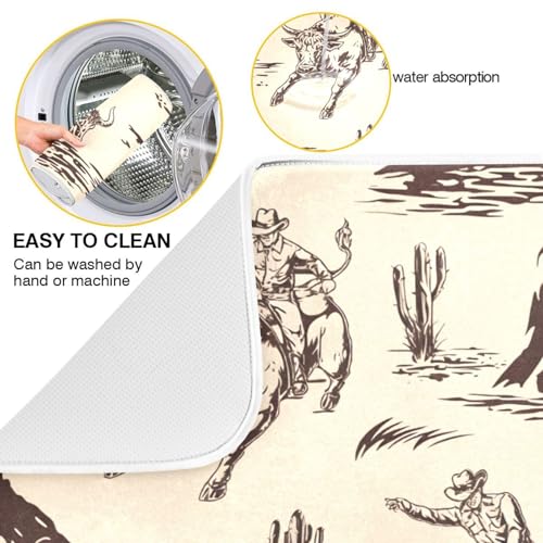 West Cactus Cowboy Dish Drying Mat for Kitchen Counter Absorbent Microfiber Drying Pad (16" x 18")