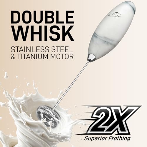 Powerful Milk Frother Wand With Duracell Batteries (Zodiac Quartz / Double Whisk + Batteries)