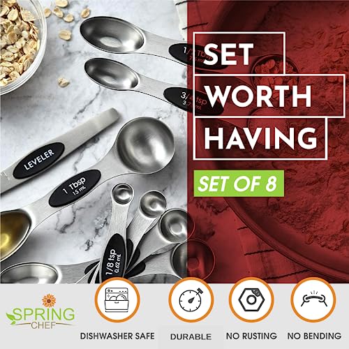 Stainless Steel Magnetic Measuring Spoons Set of 8 (Black / 1-Pack)