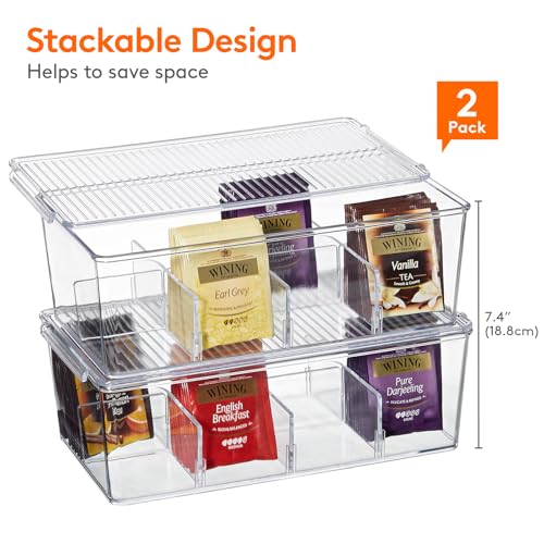 2 Pack 16 Compartment Tea Organizer (Clear / 16-compartment)
