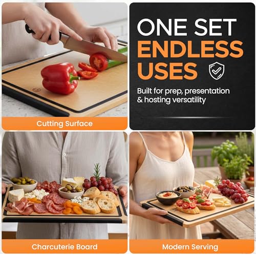 Composite Wood Cutting Board Set of 3 (Tan/Black)
