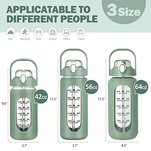 64oz Glass Water Bottles with Straw (Olive / 64 Ounces)