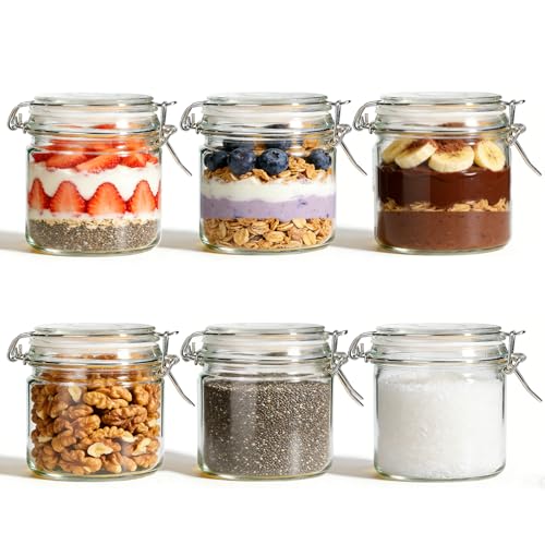 17 oz Overnight Oats Containers with Lids 6 Pack Wide Mouth (17 fl oz x 6 - Wide Mouth)