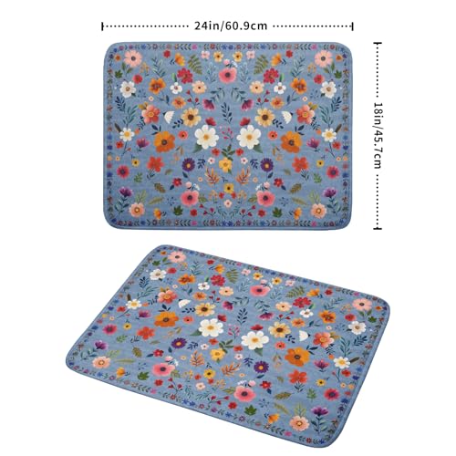 Colorful Flower Dish Drying Mat (Wildflowers Blue / 24" x 18")