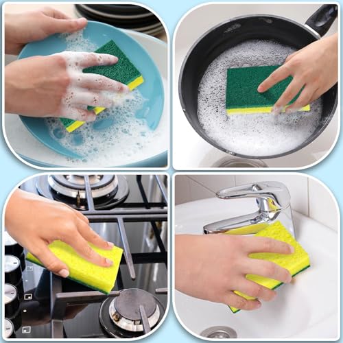 24 Pack Heavy Duty Scrub Sponges (Yellow/Green / 24Count (Pack of 1))