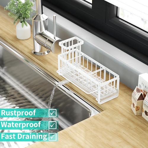 Sponge Holder for Kitchen Sink (White / with Dishcloth Holder)