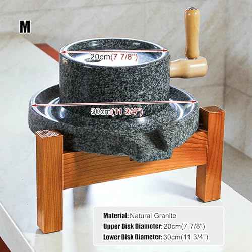 Natural Granite Stone Grinder - Hand Mill for Wheat, Nutmeg, and Beans - Versatile Dry & Wet Pulverizer with Wooden e - tial Classic Kitchen Tool