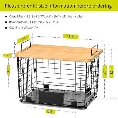 2 Set XL Stackable Wire Basket with Bamboo Tops & Tags (XL)