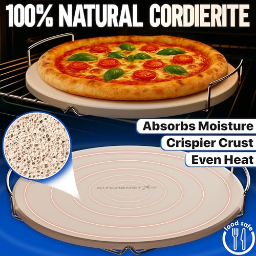 14 inch Pizza Stone for Oven and BBQ Grill with Handles