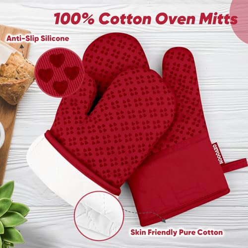 Oven Mitts and Pot Holders 4 Sets (Red)