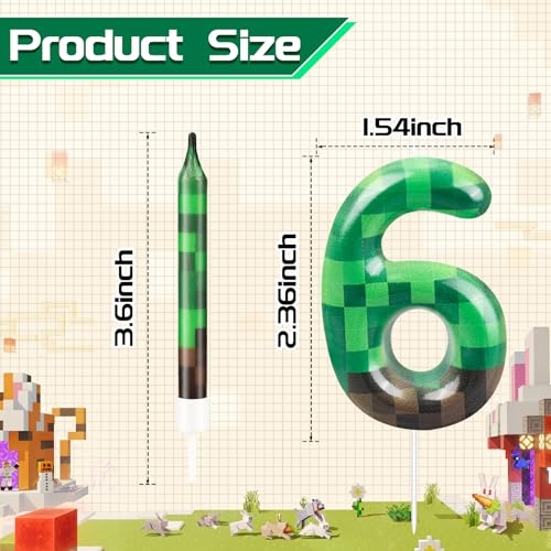 13 Pcs Dynamite Candles 12 TNT Themed Birthday Cake Candles and Number 6 Candle Cake Topper for Pixel Theme Birthday Party Anniversary Party Dynamite Theme Party Video Game Party Supplies (13 Count)