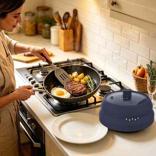Tall Microwave Splatter Cover Glass Cover Guard Lid 6 inch Height with Collapsible Silicone for Food Pot Plate 12.5 inch Dark Blue (DARK BLUE / Taller style 12.5 inch)
