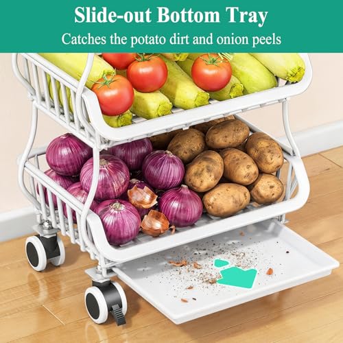 4 Tier Fruit and Vegetable Basket Stand for Kitchen (White / 4 Tiers)