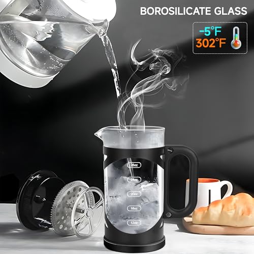 34 Ounce French Press Coffee Maker Black Stainless Steel Coffee Press (Black-R / 34 oz)