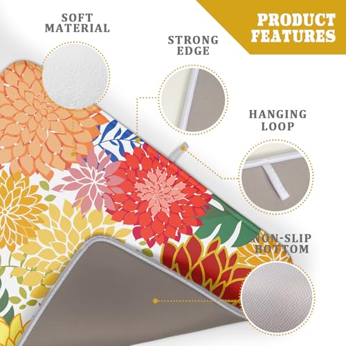 Modern Floral Dish Drying Mat Large Multicolored Tropical Drying Pad for Kitchen Counter (Modern Florals Colorful / 24" x 18")