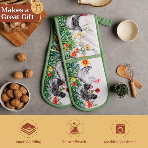 Double Oven Mitts 100% Cotton Double Oven Glove (018 - Basse Cour / 7" x 35" (Double Oven Mitt))