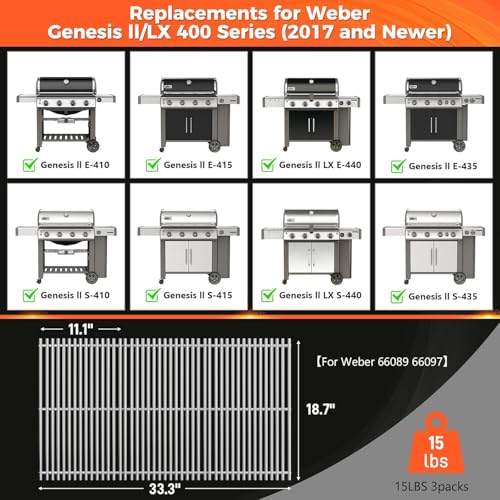 18.7" Grill Grates for Weber Genesis 2 E (18.75" x 11.1" SUS304 3 Pack)