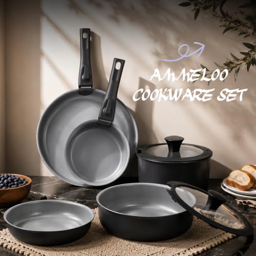 18 Piece Ceramic Pots and Pans Set Non Stick (Black)