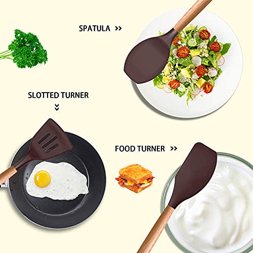 Silicone Cooking Kitchen Utensils Set (Coffee)