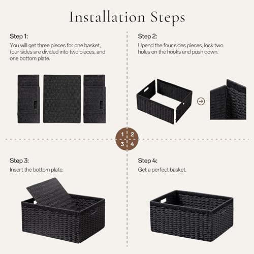 2 Pack Wicker Basket (Rectangular- 2pack 16.5"×13"×7.5" / Black)