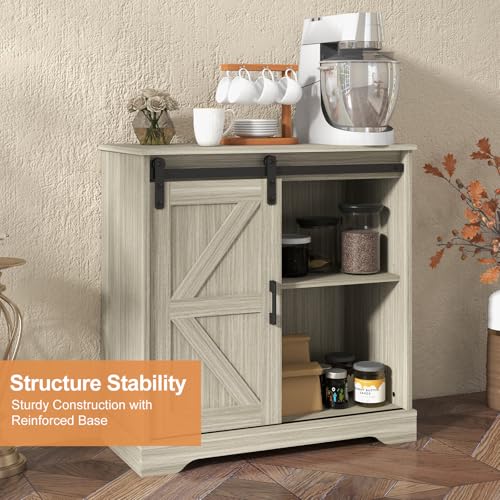 Sliding Barn Door Buffet Sideboard Storage Cabinet Coffee Bar Kitchen Farmhouse Style (Oak)