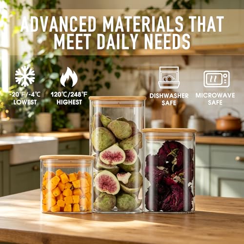 22oz/37oz/50oz Square Glass Storage Containers with Lids 6-Pack (22oz*2/37oz*2/50oz*2)