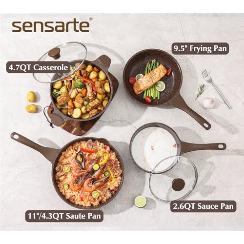 16Pcs Pots and Pans Set Non Stick (Toffee Brown)
