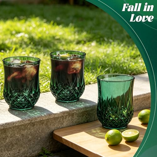 12 Pack Plastic Stemless Wine Glasses (Dark Green)