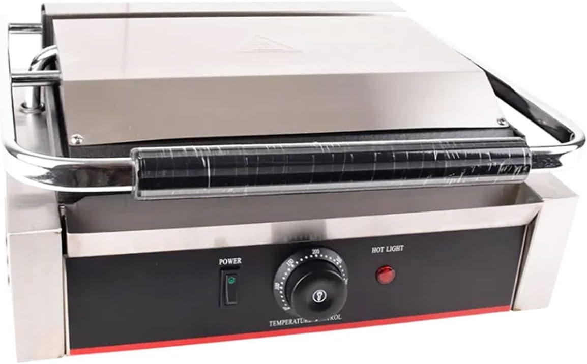 Commercial Panini Press With Grooved Grill Sandwich Maker Machine Electric Contact Grill Single (Large Smooth Top&Bottom)