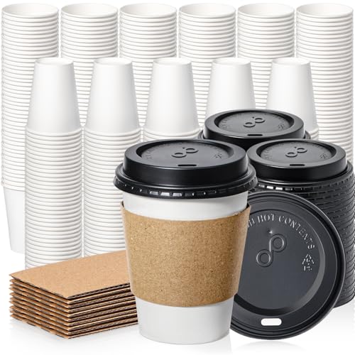 500 Pack 12 oz Disposable Coffee Cups with Lids (12 oz)