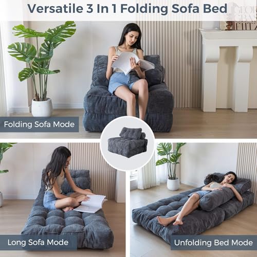 Folding Sofa Bed (Dark Grey / Single)