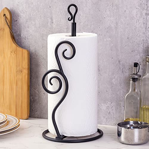 Rustic Burnt Solid Wood and Industrial Matte Black Metal Dining Combination Caddy with Paper Towel Roll Dispenser Stand (Matte Black Metal)