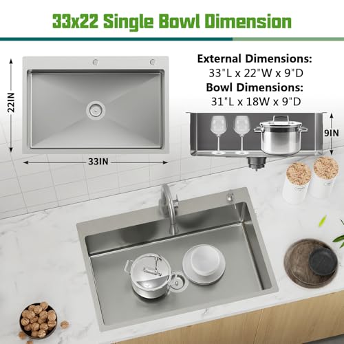 33x22In Drop In Kitchen Sink (33x22 Stainless)