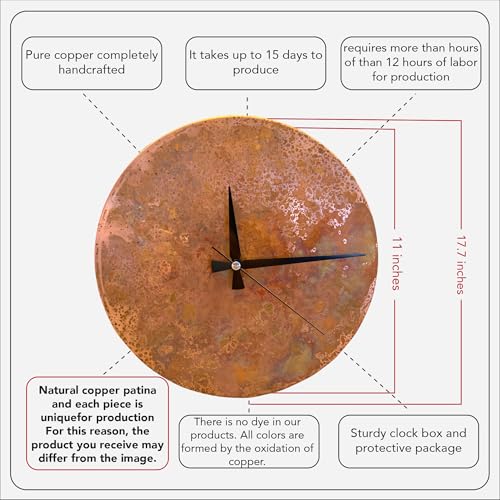 Handmade Copper Wall Clock Artisan Touch in Every Piece (Rusty Clock / 17.7)