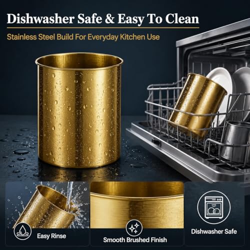 3 PCS Stainless Steel Kitchen Utensil Holders (Gold)