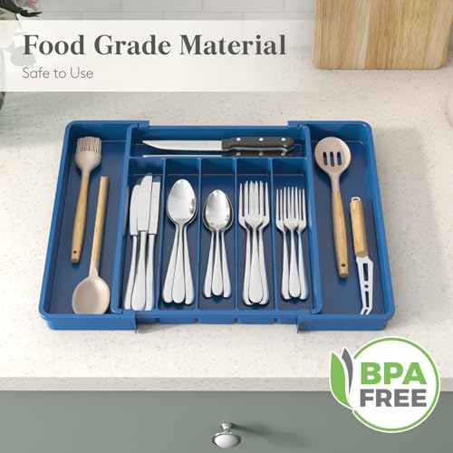 Expandable Silverware Drawer Organizer (Dark Blue / Large (11-18''W x 14''D))